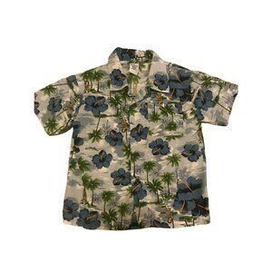 Gymboree 2T Hawaiian Shirt Blue Hibiscus & Palm Trees Short Sleeve Cotton Boys